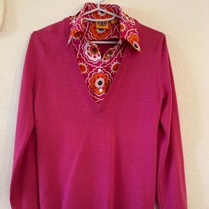 Hot pink Tory Burch 2-layered sweater with detachable under-shirt- size S